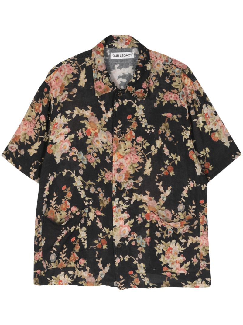 Black Elder Floral Print Cotton Shirt