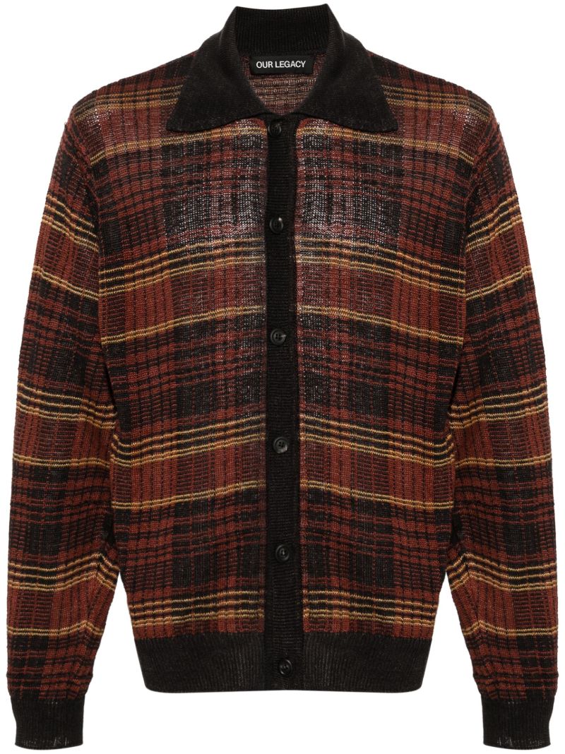 Black Checked Intarsia-knit Hemp Cardigan
