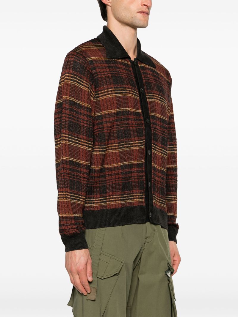 Black Checked Intarsia-knit Hemp Cardigan