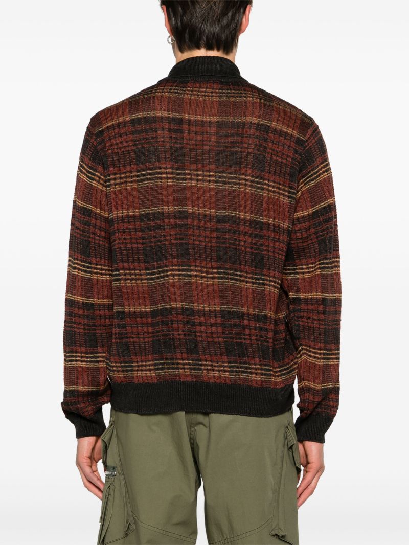 Black Checked Intarsia-knit Hemp Cardigan