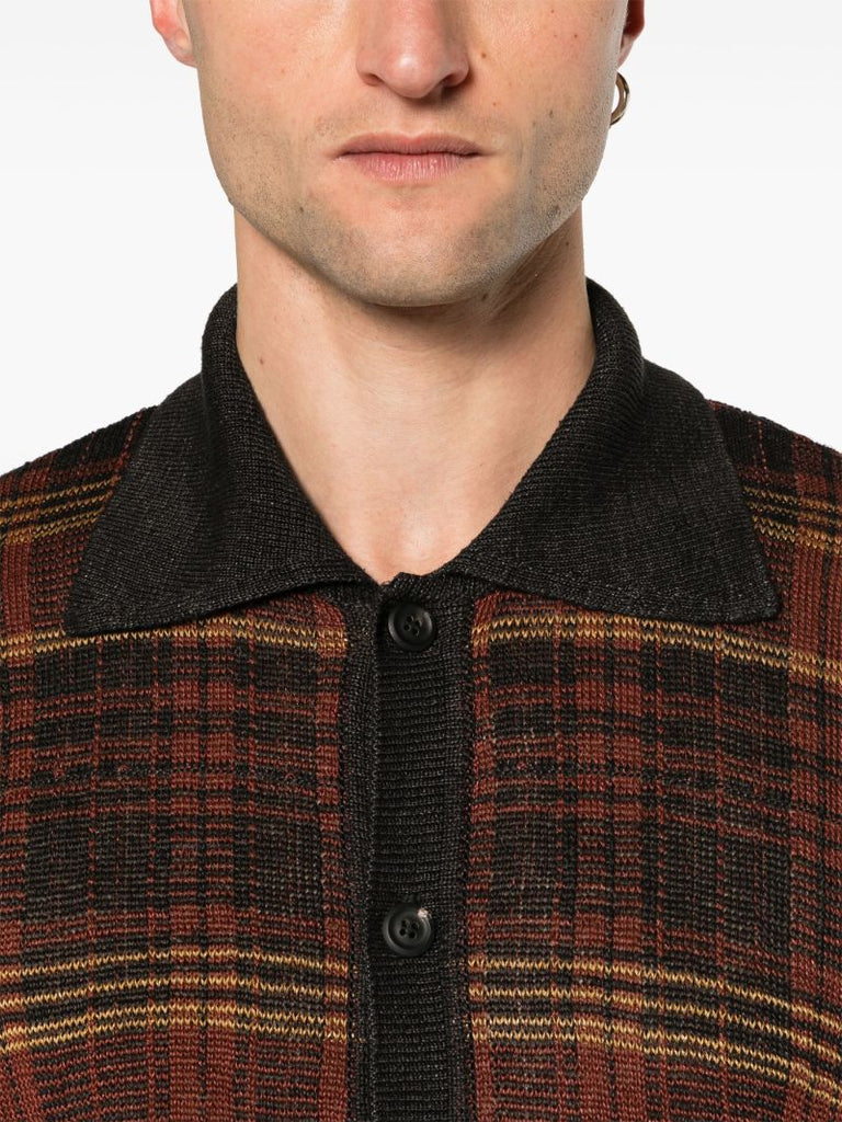 Black Checked Intarsia-knit Hemp Cardigan