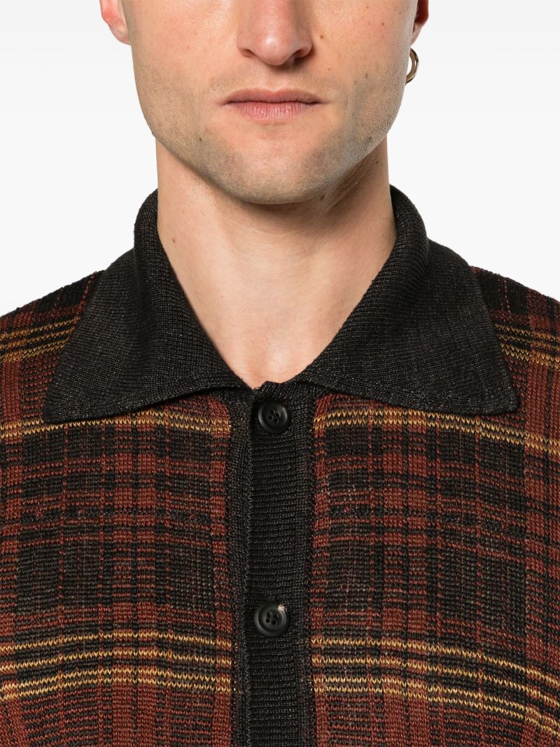 Black Checked Intarsia-knit Hemp Cardigan