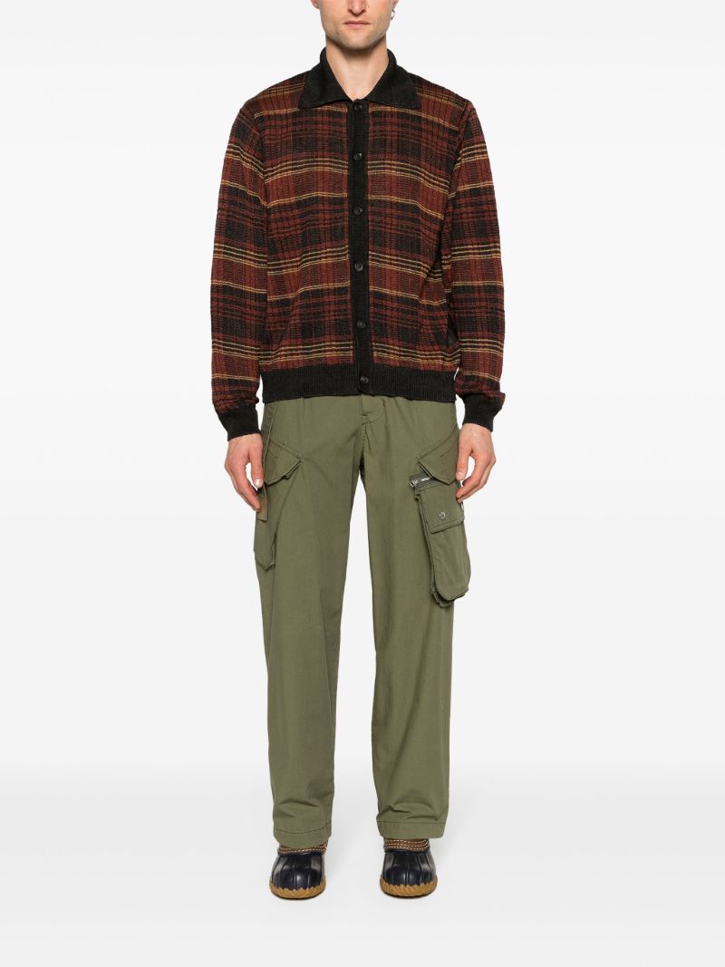 Black Checked Intarsia-knit Hemp Cardigan