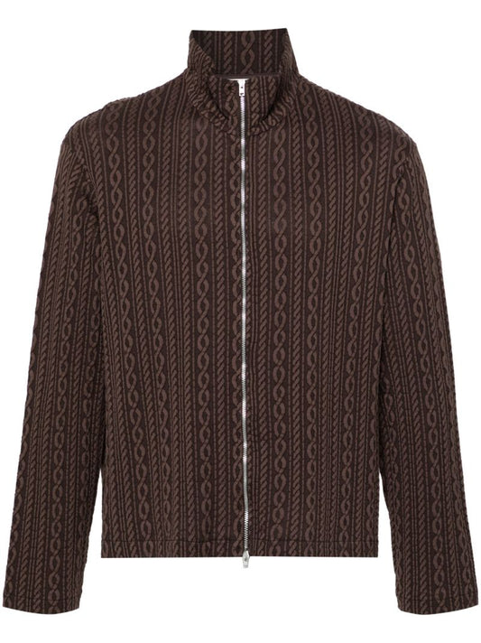 Brown Shrunken Cable-knit Cardigan