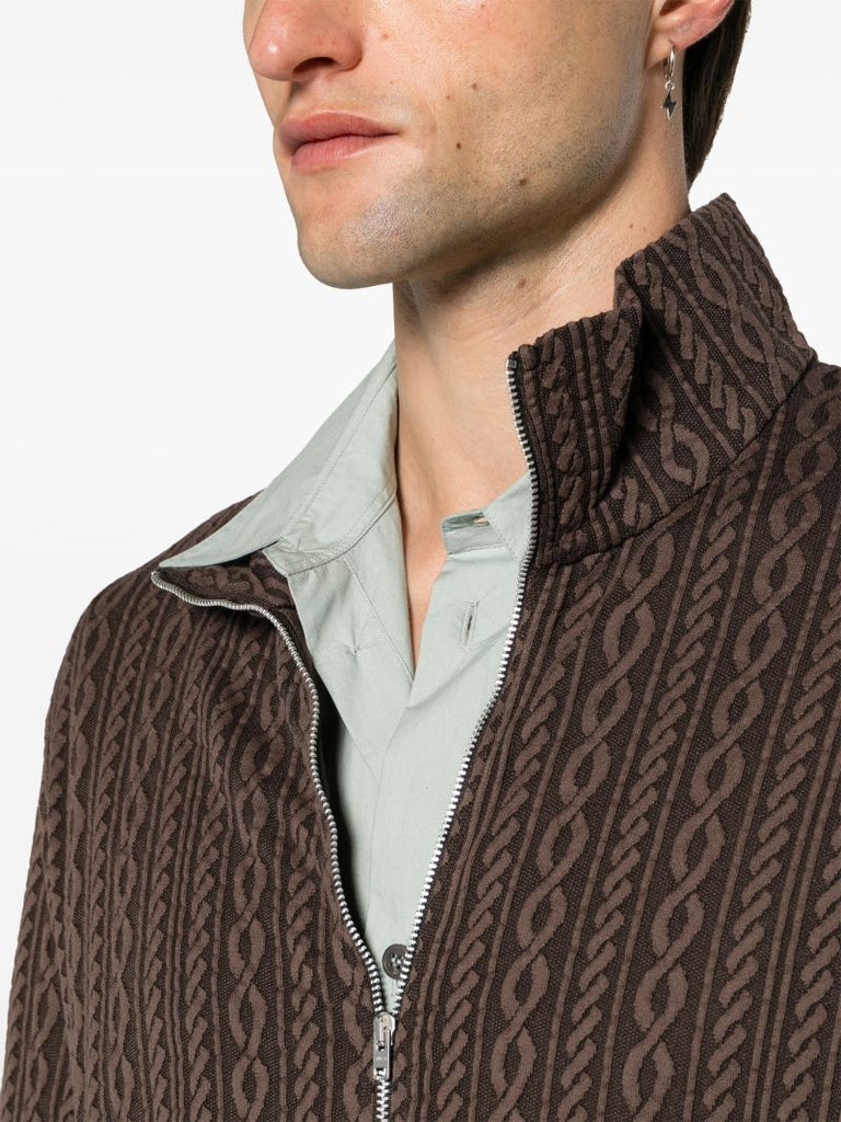 Brown Shrunken Cable-knit Cardigan