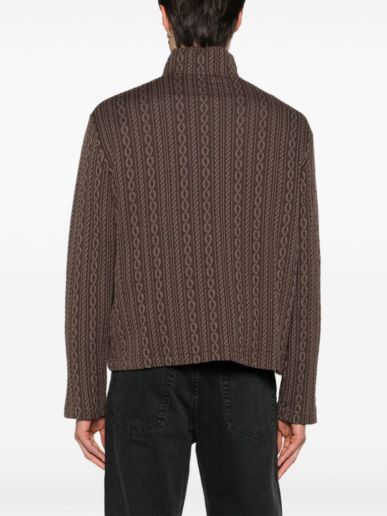 Brown Shrunken Cable-knit Cardigan