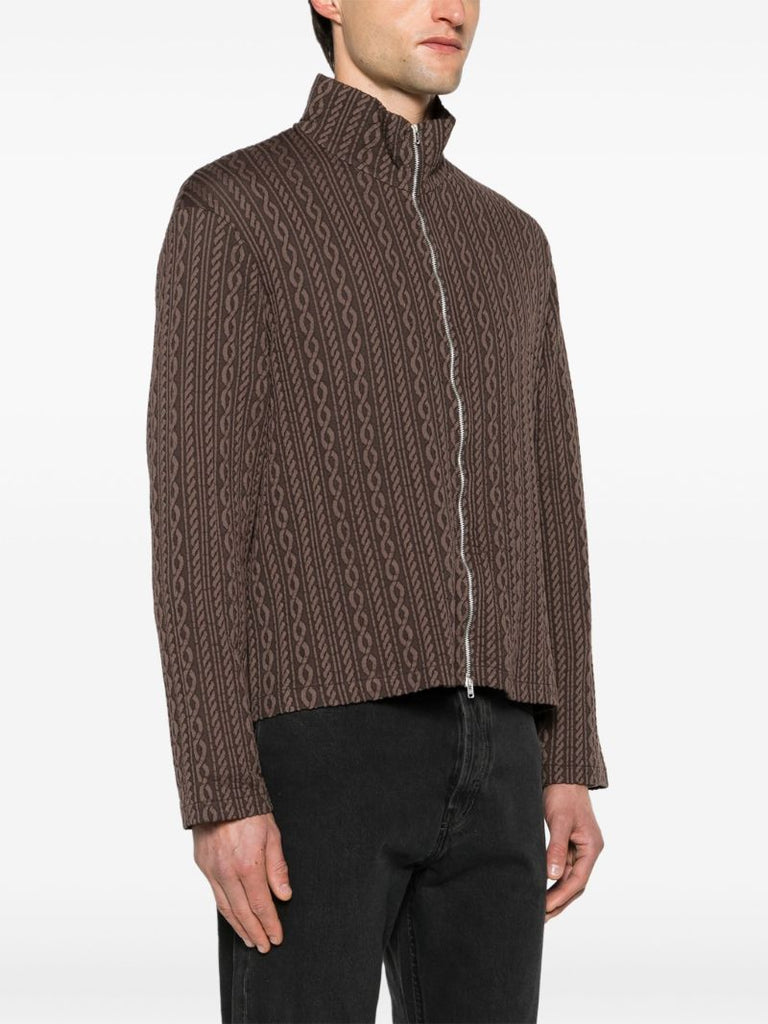 Brown Shrunken Cable-knit Cardigan
