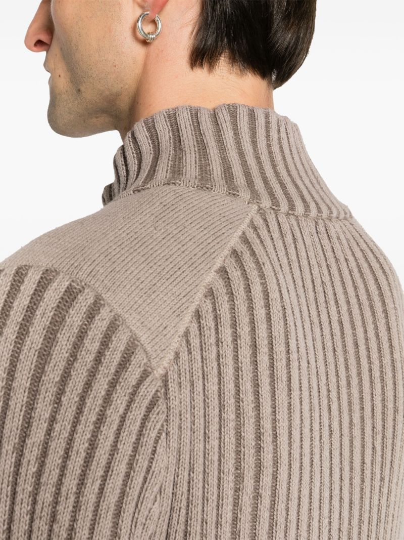 Neutral Ribbed-knit Zip-up Cardigan