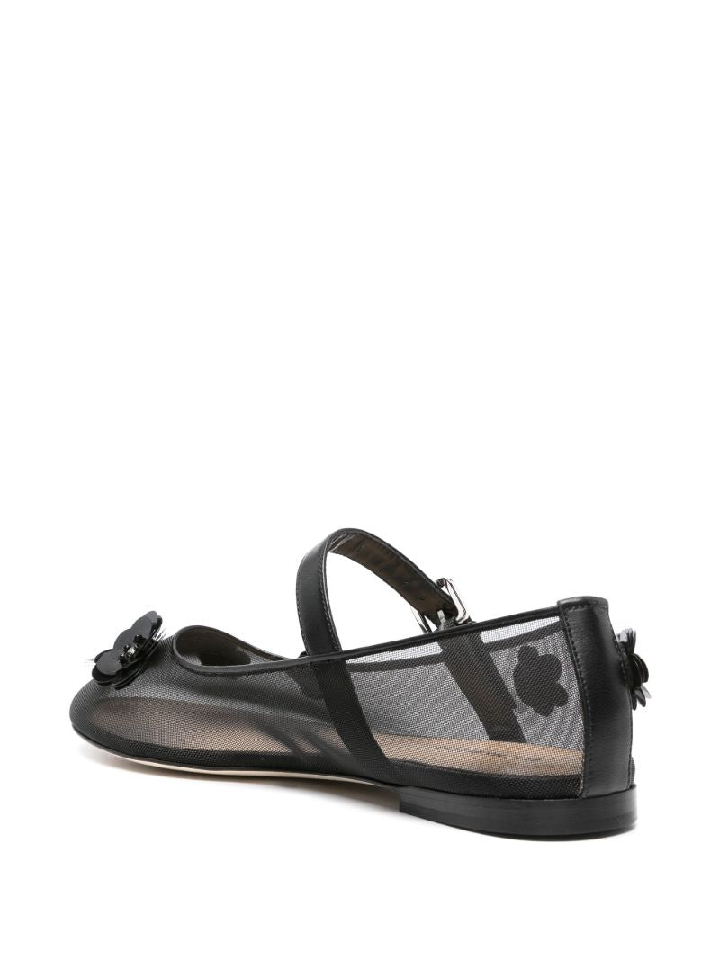 Black Mesh Flowers Ballet Pumps