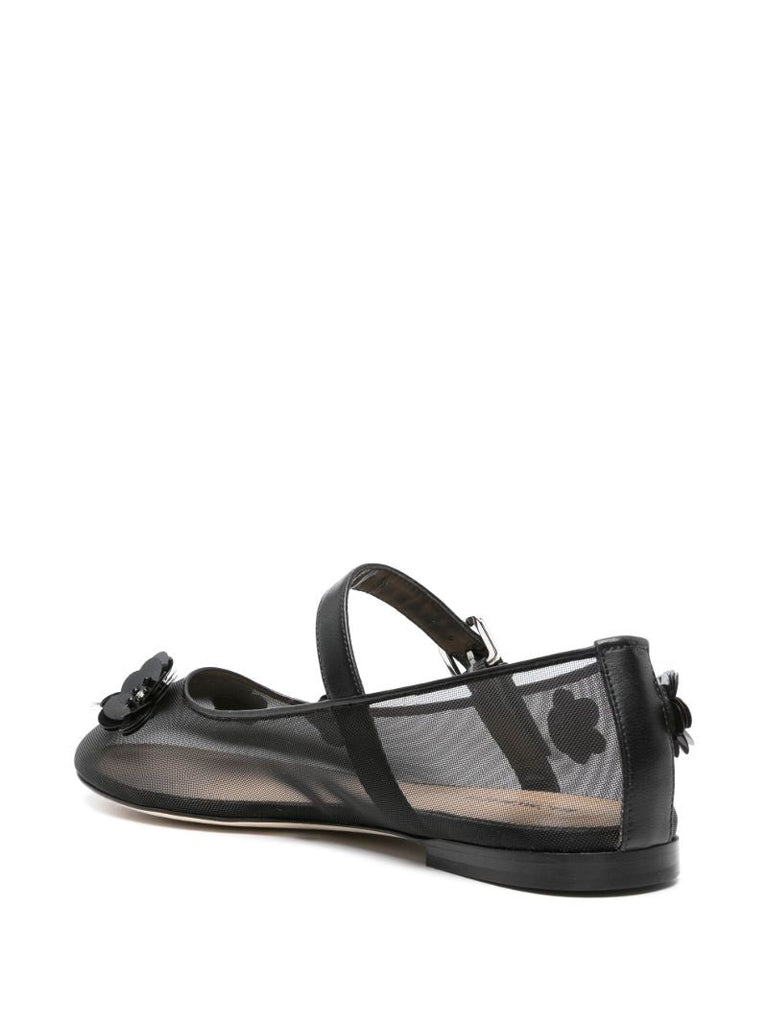Black Mesh Flowers Ballet Pumps