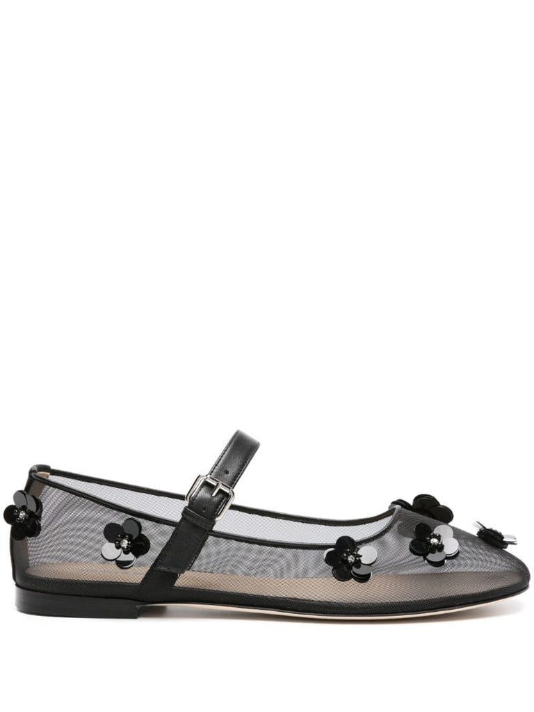 Black Mesh Flowers Ballet Pumps