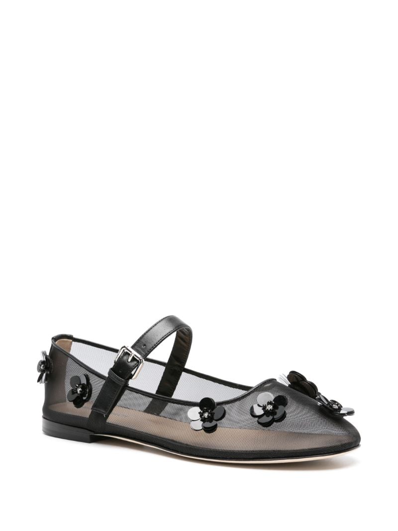 Black Mesh Flowers Ballet Pumps