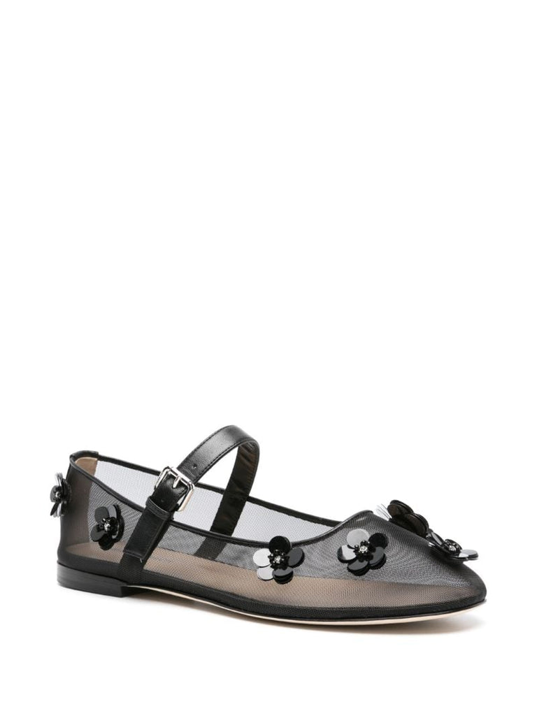 Black Mesh Flowers Ballet Pumps