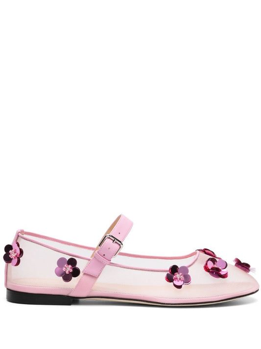 Pink Mesh Flowers Ballet Pumps