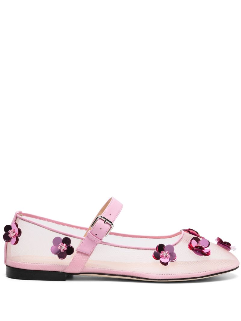 Pink Mesh Flowers Ballet Pumps