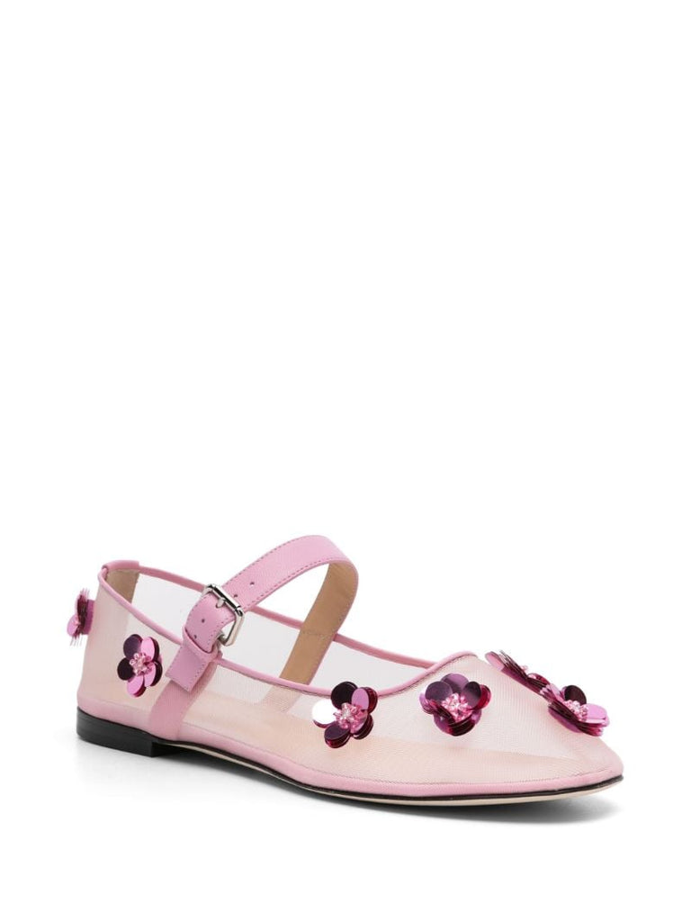 Pink Mesh Flowers Ballet Pumps