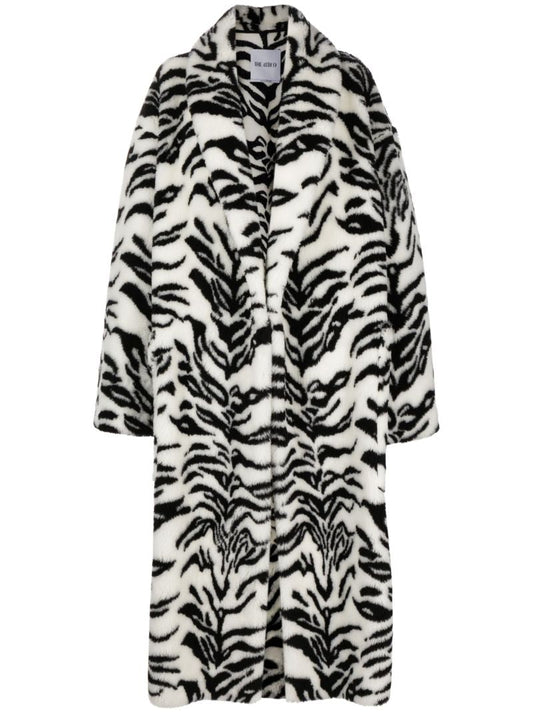 White Zebra-print Faux-fur Coat