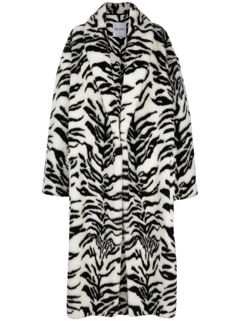 White Zebra-print Faux-fur Coat