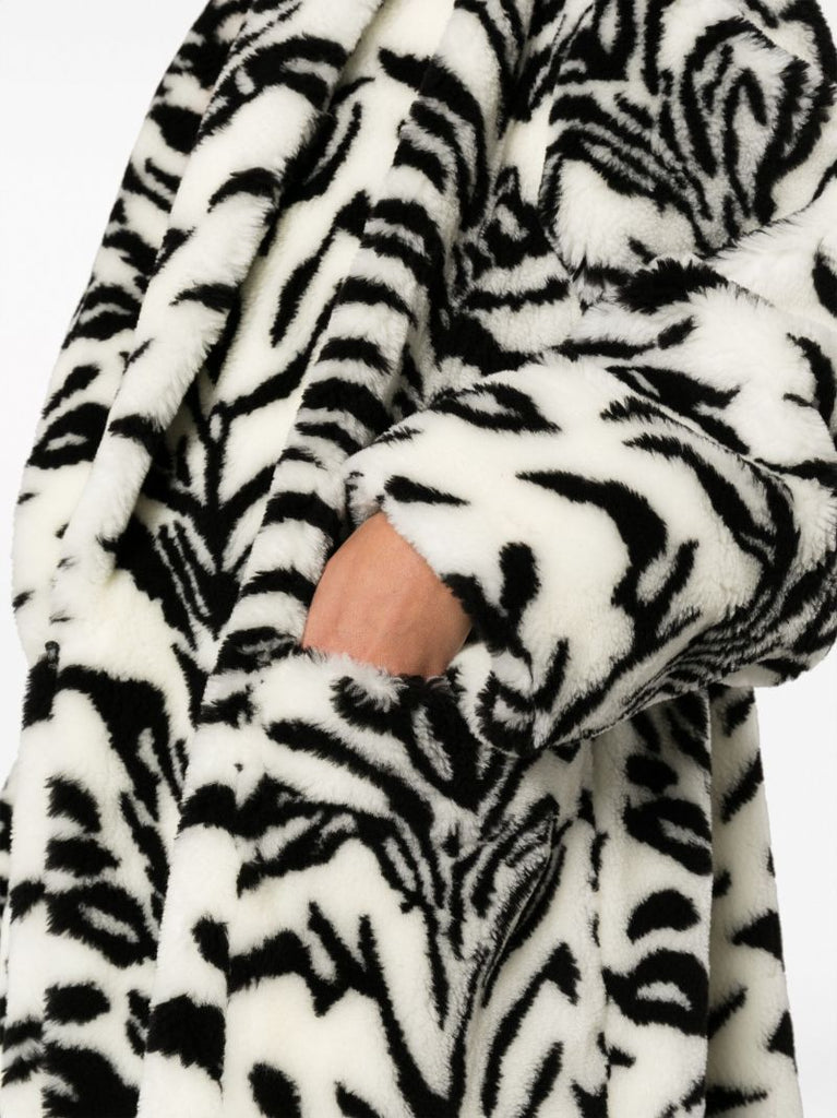 White Zebra-print Faux-fur Coat