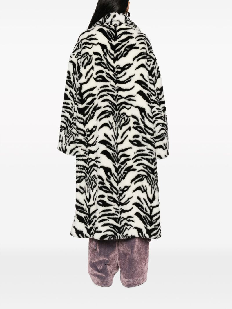 White Zebra-print Faux-fur Coat