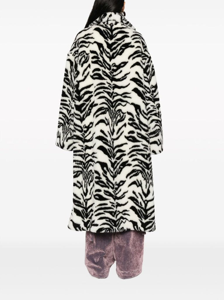 White Zebra-print Faux-fur Coat