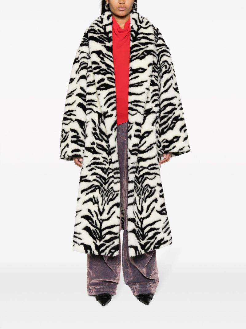 White Zebra-print Faux-fur Coat