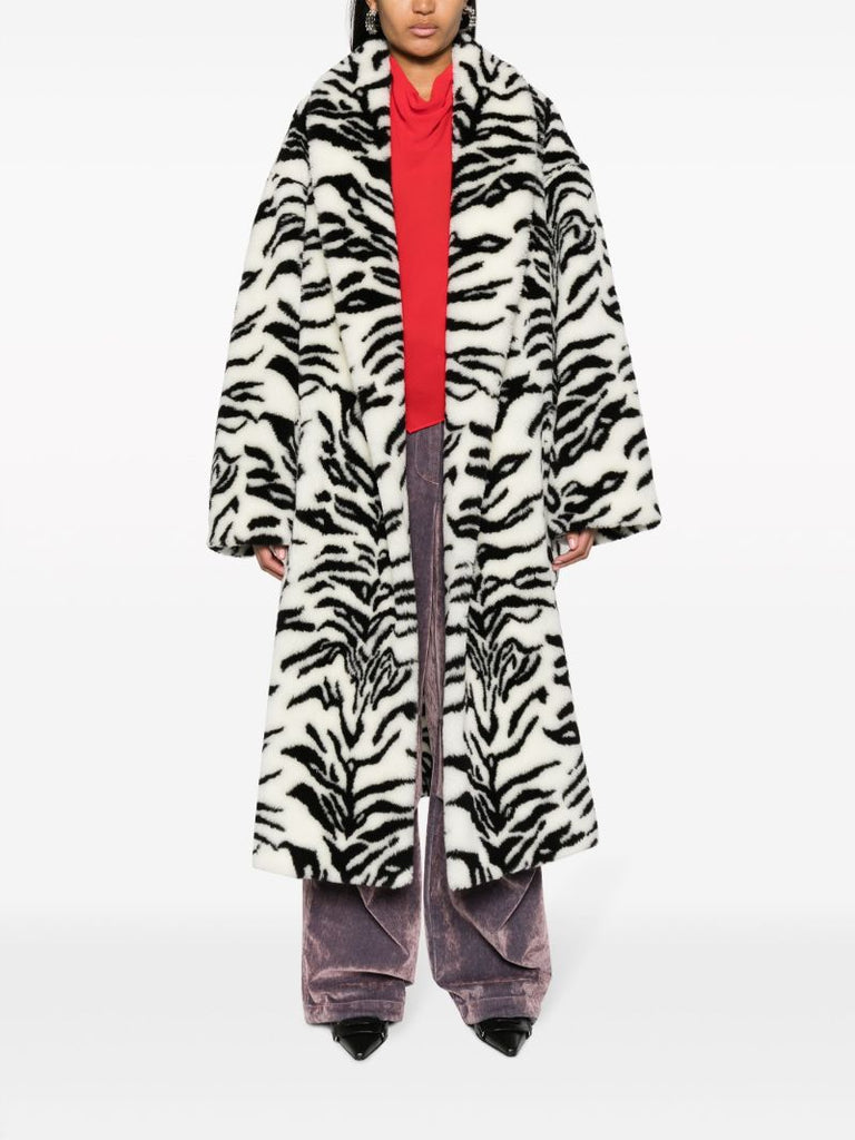 White Zebra-print Faux-fur Coat