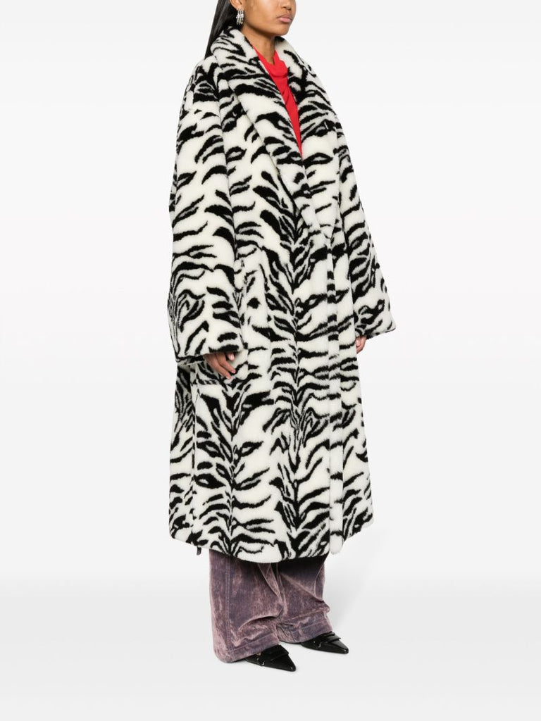 White Zebra-print Faux-fur Coat