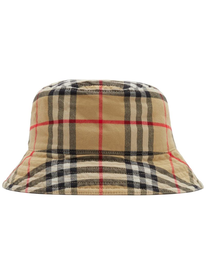 Neutral Burberry Check Cotton Bucket Hat