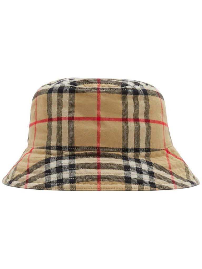 Neutral Burberry Check Cotton Bucket Hat