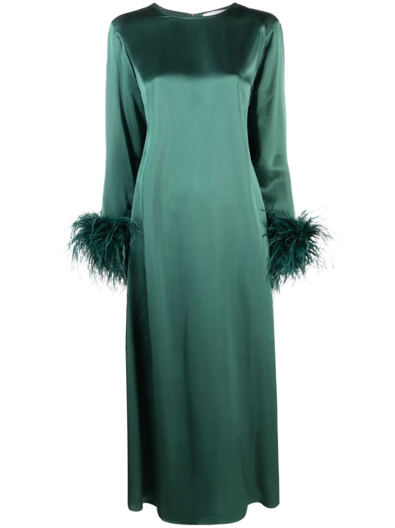Green Suzi Feather-trim Maxi Dress