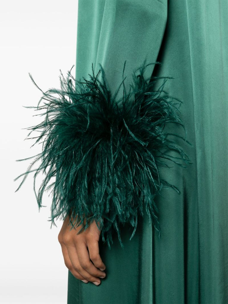 Green Suzi Feather-trim Maxi Dress