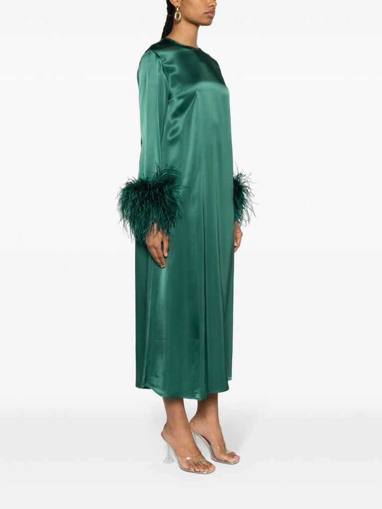 Green Suzi Feather-trim Maxi Dress