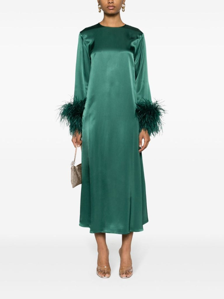Green Suzi Feather-trim Maxi Dress