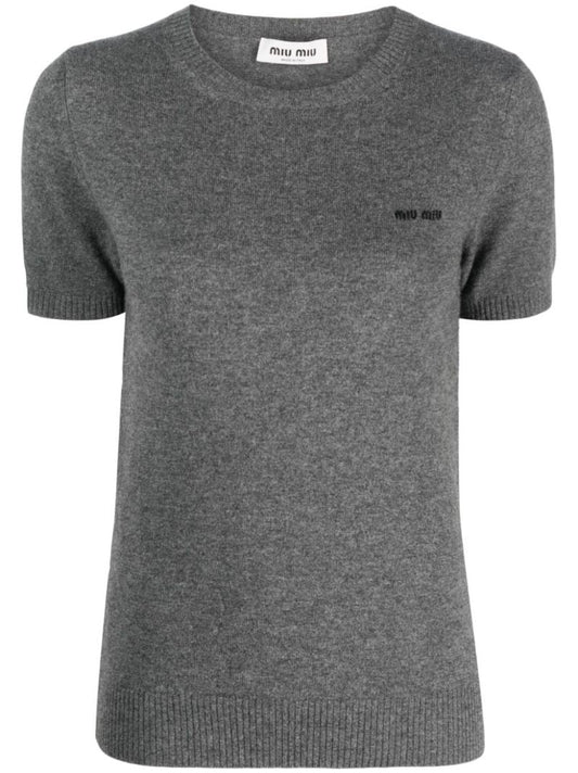 Grey Logo-intarsia Cashmere Top