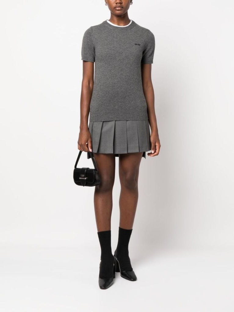 Grey Logo-intarsia Cashmere Top