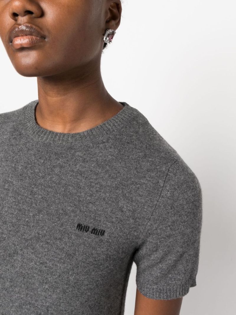 Grey Logo-intarsia Cashmere Top