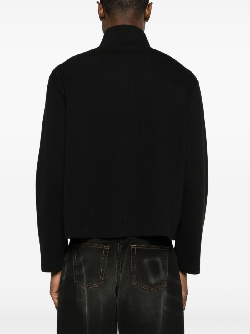 Black Ribbed-knit Cotton Cardigan