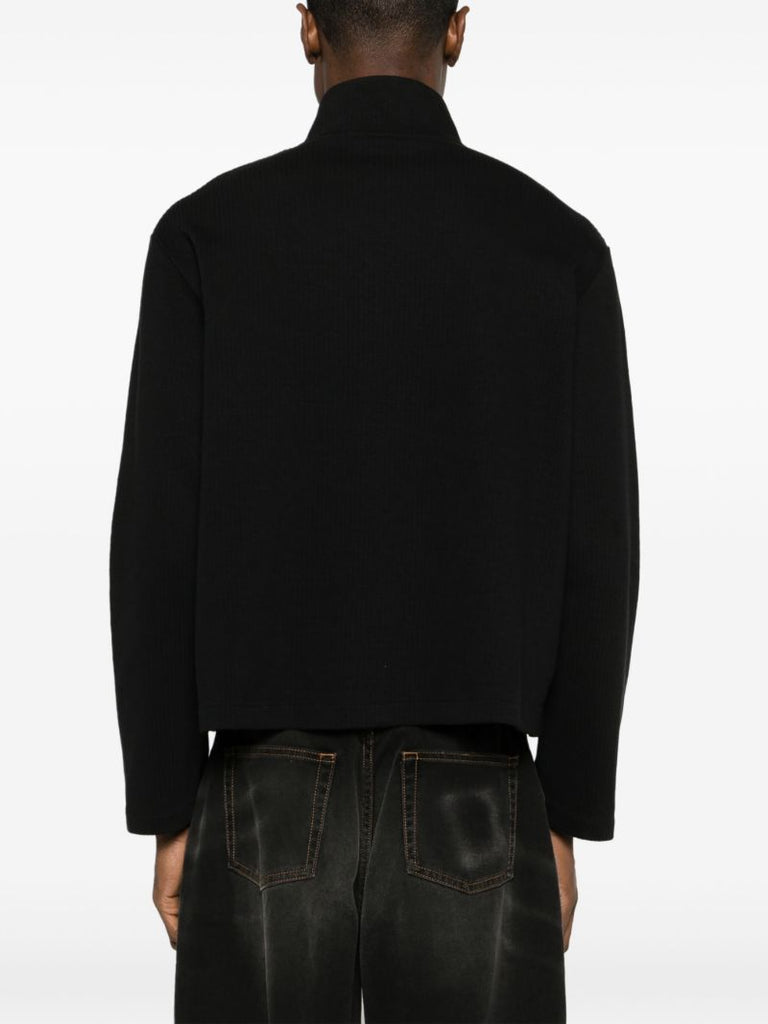 Black Ribbed-knit Cotton Cardigan