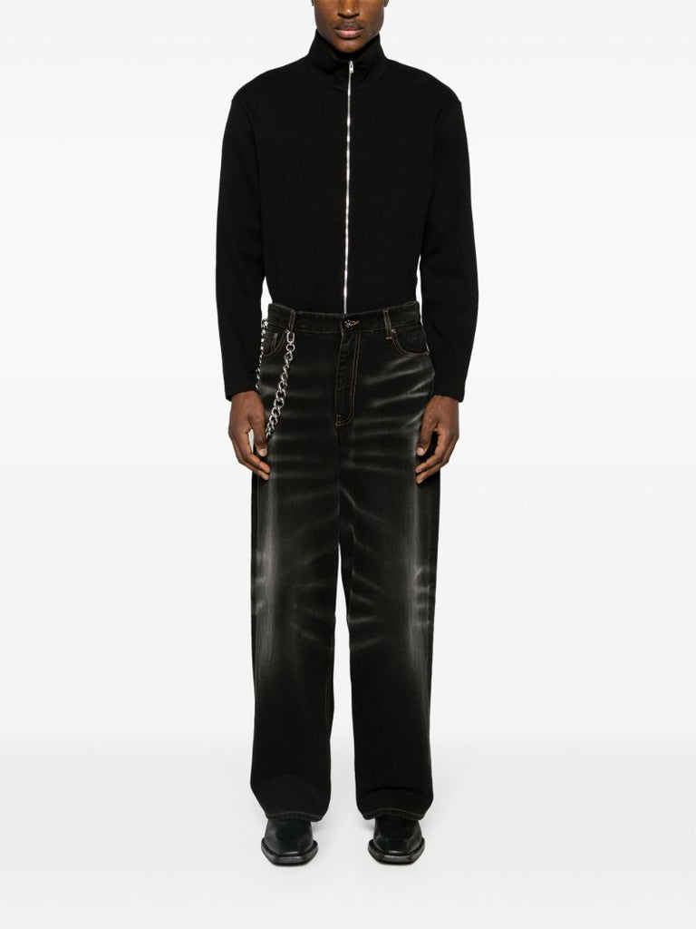 Black Ribbed-knit Cotton Cardigan