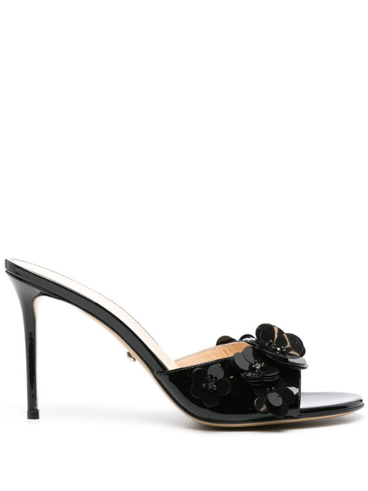 Black Flowers 95 Leather Mules