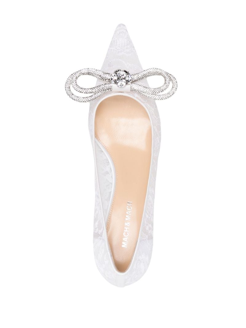 White Double Bow 65 Crystal Lace Pumps