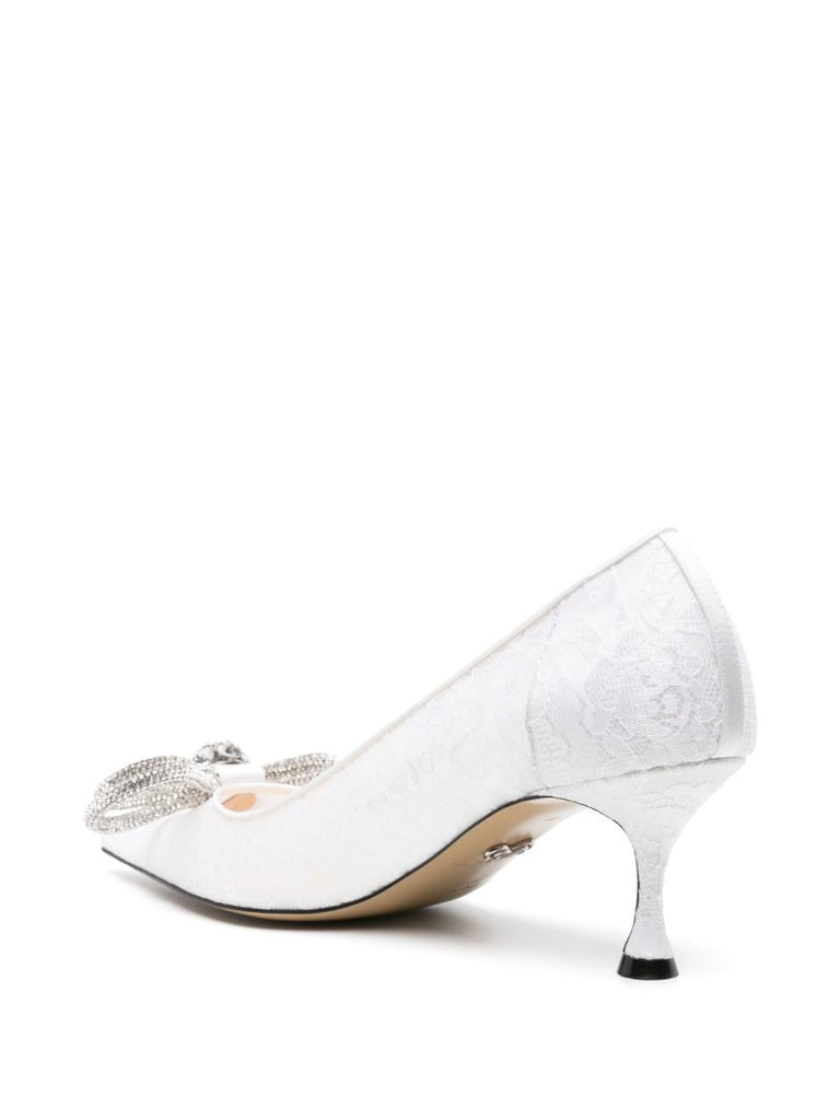 White Double Bow 65 Crystal Lace Pumps