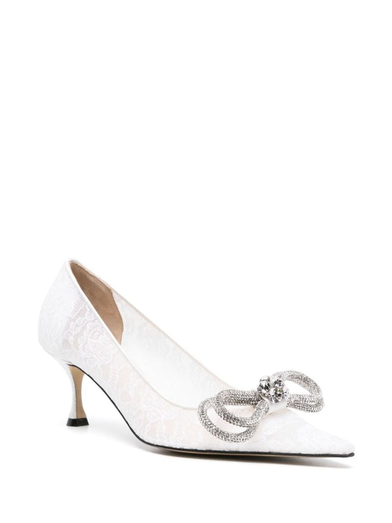White Double Bow 65 Crystal Lace Pumps