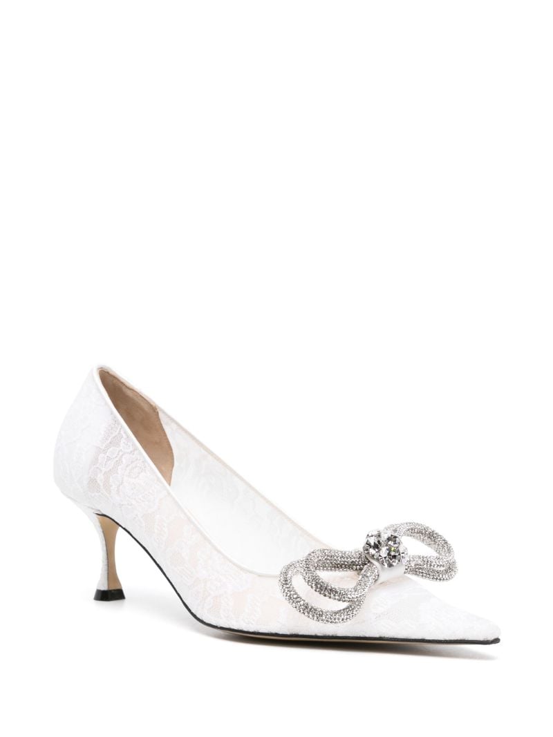 White Double Bow 65 Crystal Lace Pumps