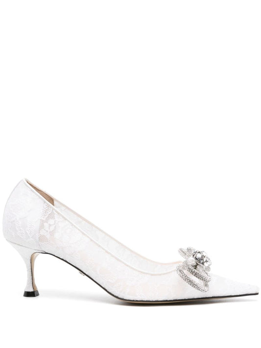 White Double Bow 65 Crystal Lace Pumps