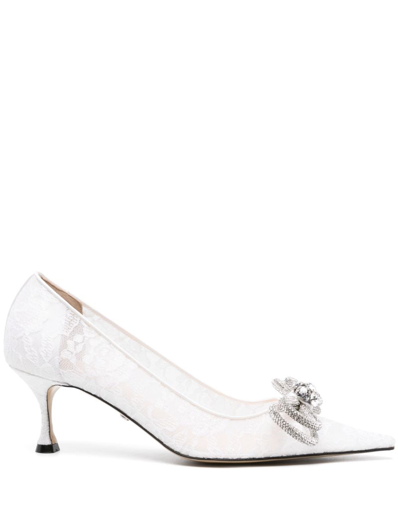 White Double Bow 65 Crystal Lace Pumps