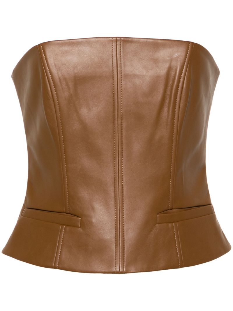 Brown Uro Faux-leather Bandeau Top
