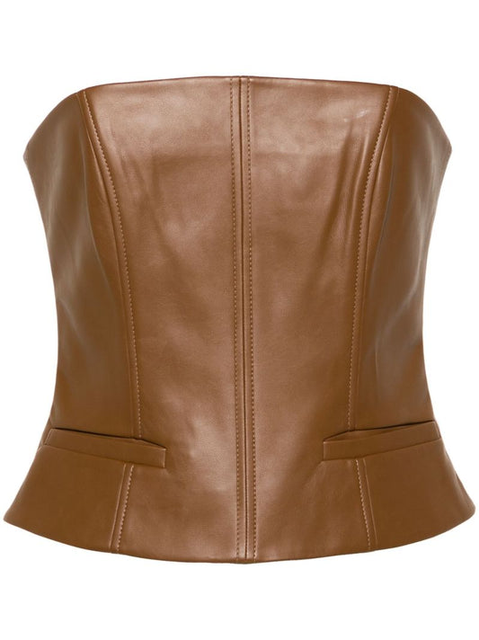 Brown Uro Faux-leather Bandeau Top
