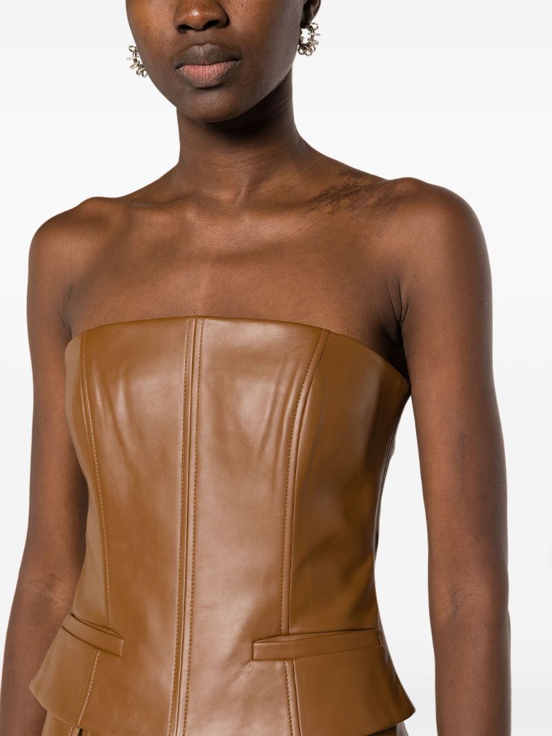 Brown Uro Faux-leather Bandeau Top